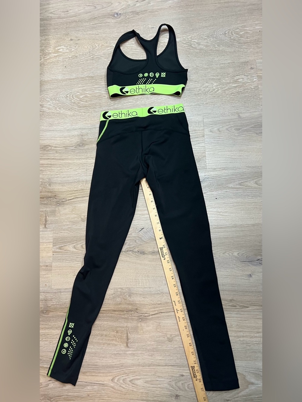 ethika Black Leggings with Neon Green Waistband and Accents